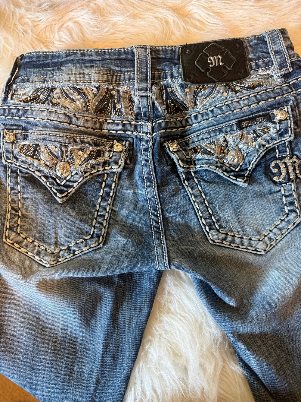 Miss Me Embroidered Blue Denim Boot Cut Jeans